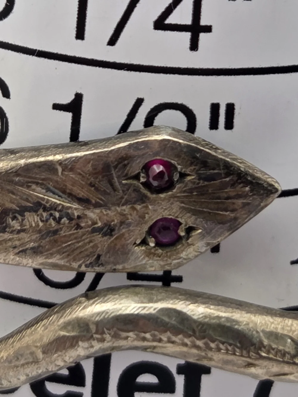 Vintage Sterling Silver Egyptian Revival Snake Bypass Cuff Bracelet Ruby Eyes